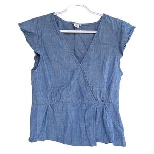 J. By J. Crew Cropped Blue Chambray Flutter Sleeve Top Size 12, Medium Large